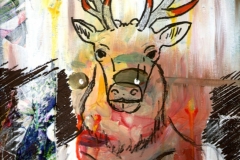 men who do not cry (Acryl, Stoffreste und Marker auf Leinwand, ca. 30 x 40 cm)