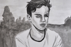 Portrait eines Jungen I (Tusche auf Karton, 30 x 35 cm)