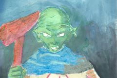 Lehrerserie-3-Gott (Gouache auf Papier, 15 x 21 cm)