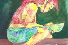 Lehrerserie-5-Ursula (Buntstift und Gouache auf Papier, 15 x 21 cm)