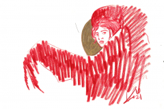 Roter-Engel (Buntstift und Acryl auf Papier, 21 x 15 cm)