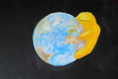 Weltall - Erde - Monster (Acryl auf Karton, ca. 40 x 25 cm)