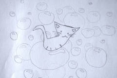 Katzenbubbles (Bleistift auf Papier, ca. 29,7 x 21 cm)