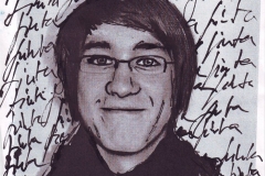Selbstportrait - Tusche Schrift (Tusche auf Papier, ca. 21 x 29,7 cm)