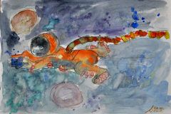 Astronaut (Bleistift und Aquarell auf Papier, ca. 29,7 x 21 cm)