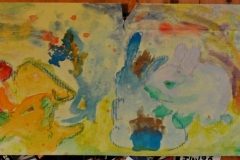Hasen (Wachsmalkreiden und Wassermalfarben auf Karton, ca. 70 x 25 cm)