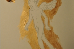 Engel nach Dalí (Bleistift, Acryl auf Papier, 15 x 15 cm)
